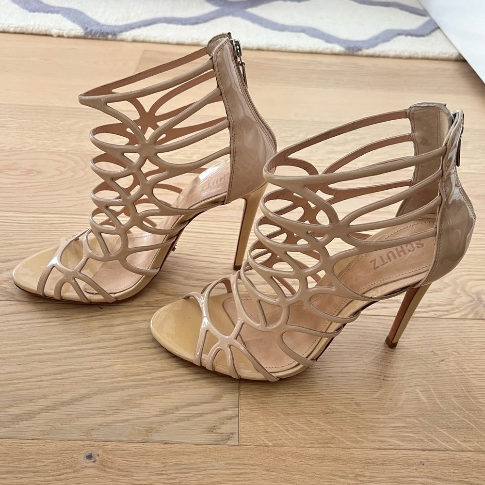 Schutz Open Toe Caged Zip Up Sandals Sz 11